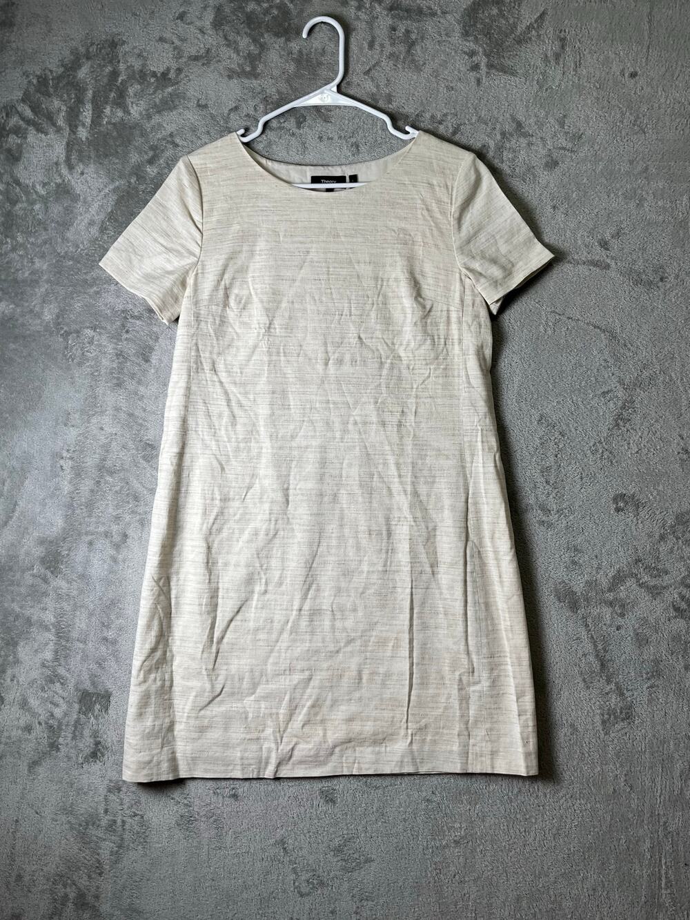 Theory Panel Shift Dress Sharkskin Crunch Linen Blend Short Sleeve Shift Dress S